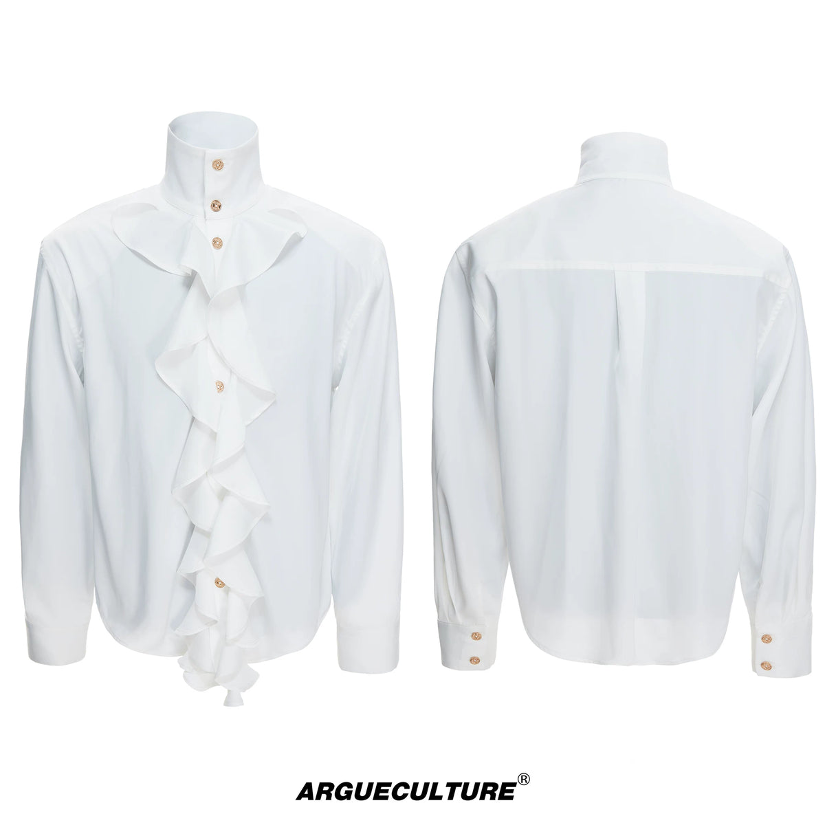 Court Ruffle Cotton-Spandex Button-Front Shirt - White Top