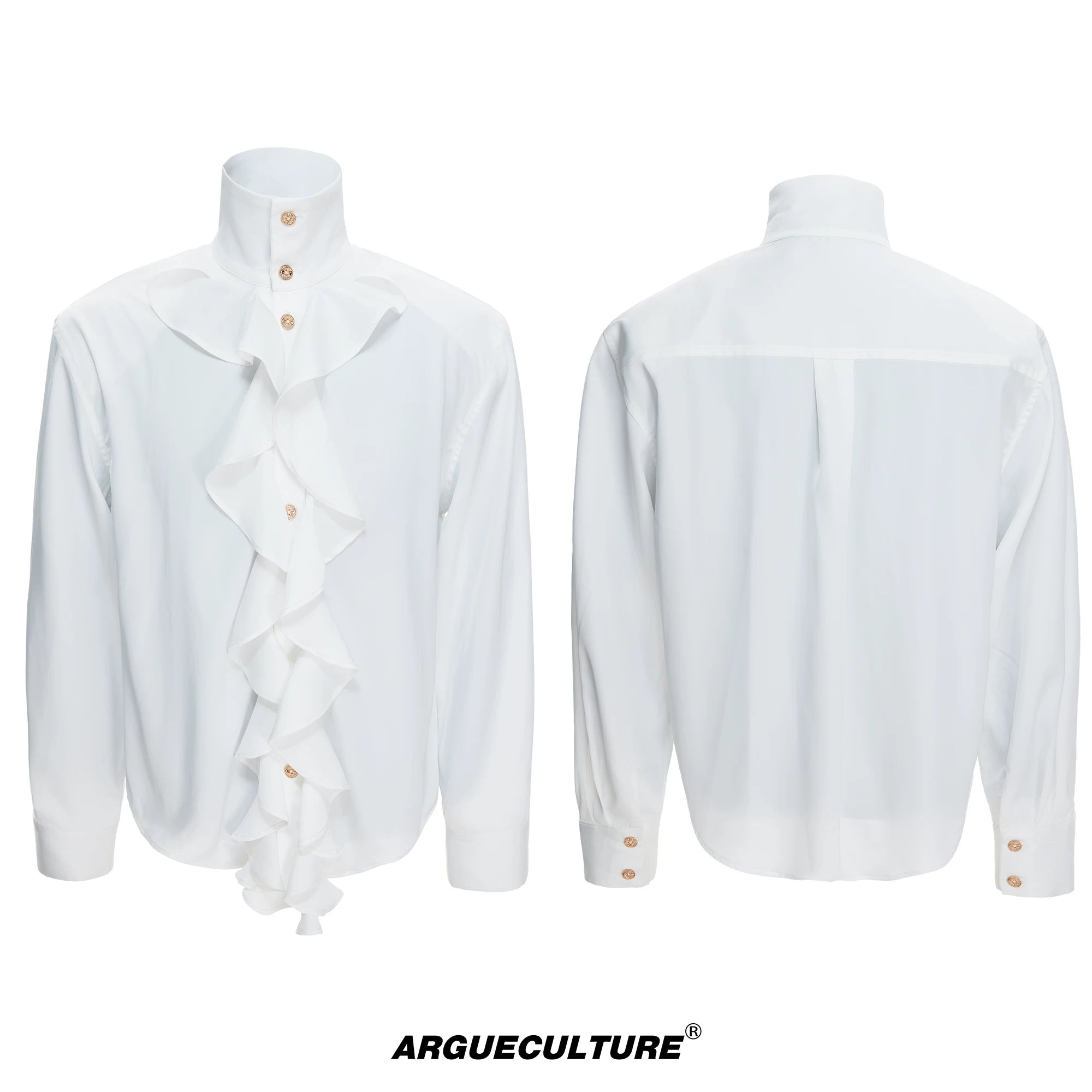 Court Ruffle Cotton-Spandex Button-Front Shirt - White Top