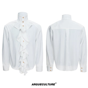 Court Ruffle Cotton-Spandex Button-Front Shirt - White Top