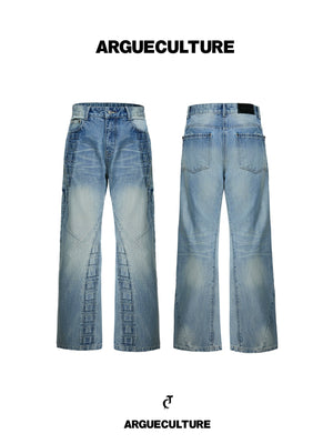 Deconstructed Straight-Leg Jeans in Washed Denim - main image 2