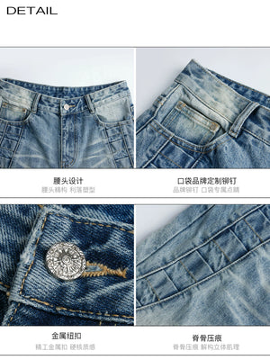 Deconstructed Straight-Leg Jeans in Washed Denim - main image 4