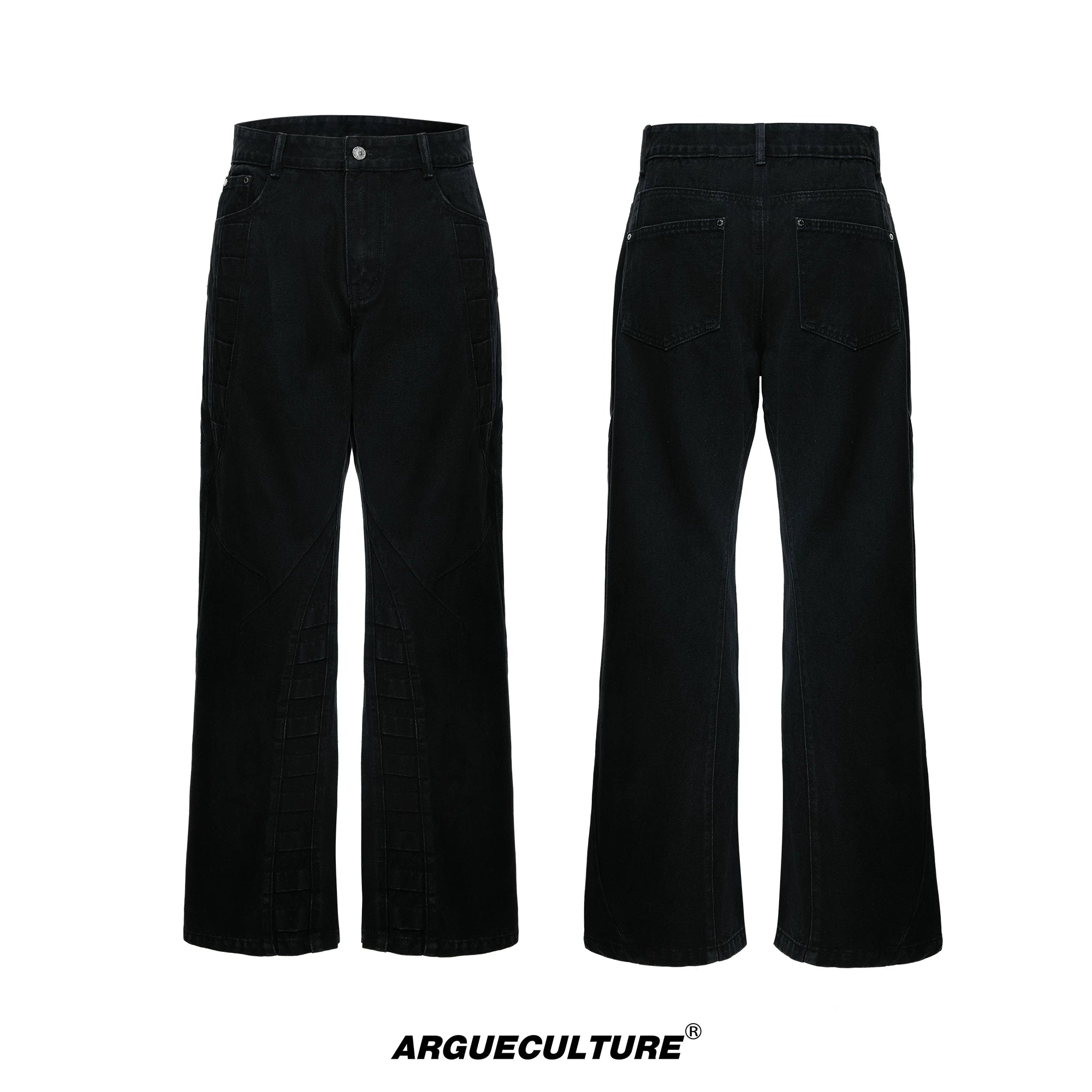 Deconstructed Straight-Leg Jeans in Washed Denim - Black Pants