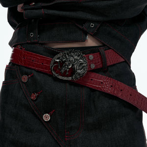 Crocodile-Embossed Horse-Head Leather Belt | 110cm - main image 1