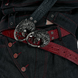 Crocodile-Embossed Horse-Head Leather Belt | 110cm - main image 3