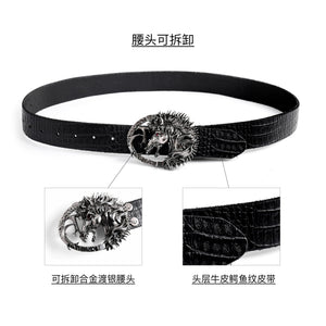 Crocodile-Embossed Horse-Head Leather Belt | 110cm - main image 4