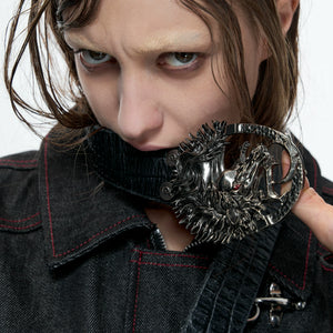 Crocodile-Embossed Horse-Head Leather Belt | 110cm - main image 5