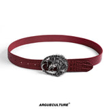 Crocodile-Embossed Horse-Head Leather Belt | 110cm - Red