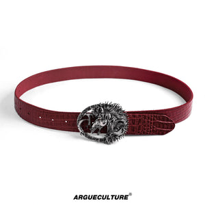 Crocodile-Embossed Horse-Head Leather Belt | 110cm - Red
