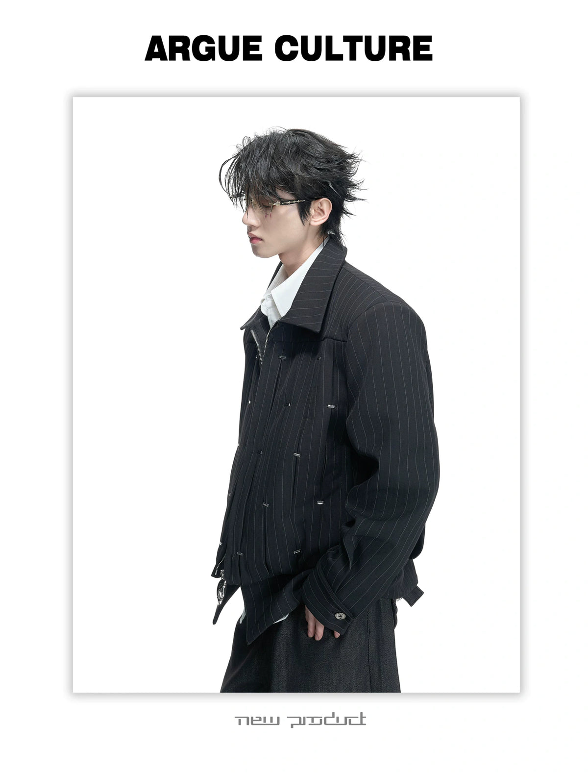 Pleated Faux Two-Piece Striped Jacket | Unisex Denim - description image 5