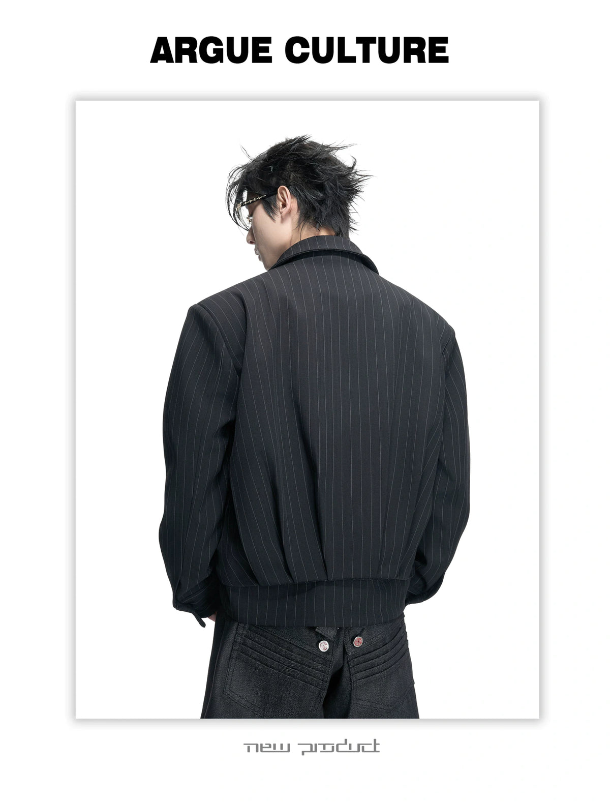 Pleated Faux Two-Piece Striped Jacket | Unisex Denim - description image 6