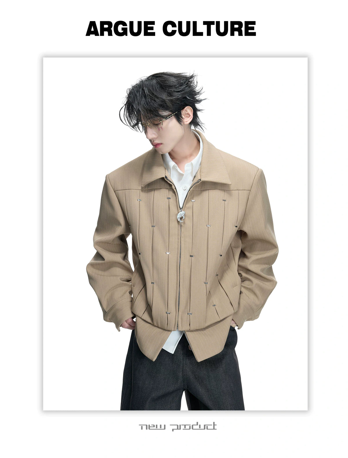 Pleated Faux Two-Piece Striped Jacket | Unisex Denim - description image 8