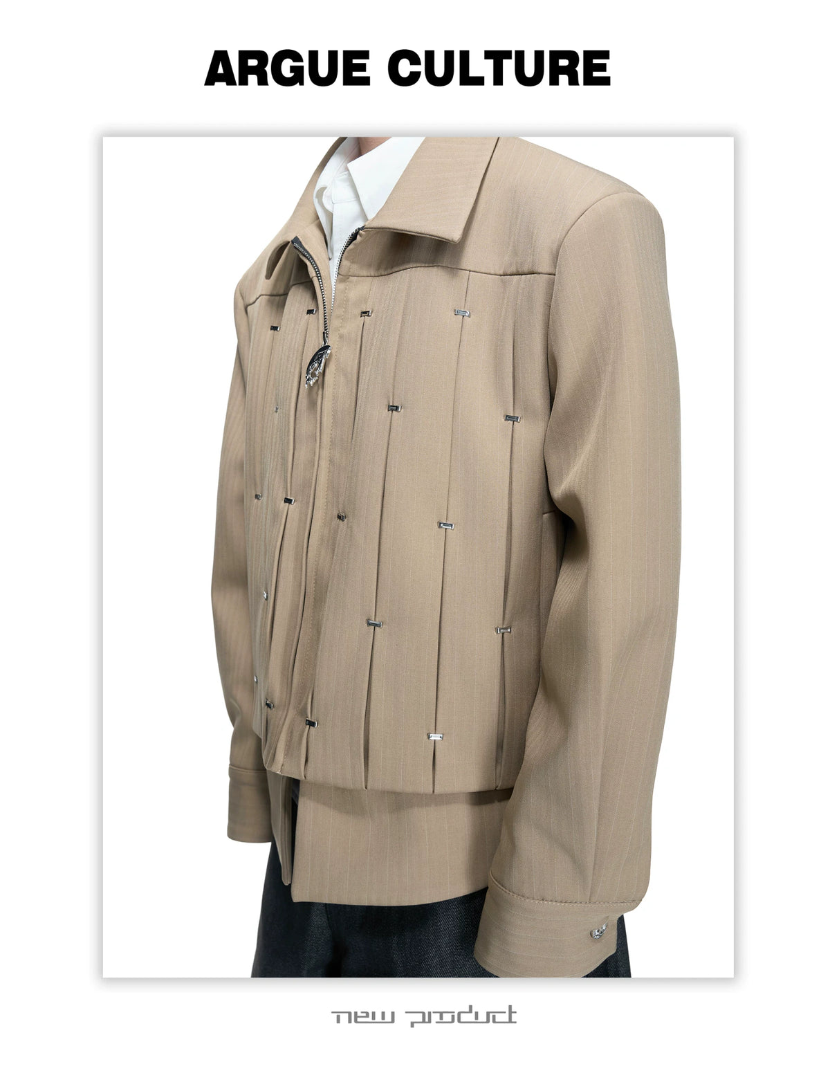 Pleated Faux Two-Piece Striped Jacket | Unisex Denim - description image 10