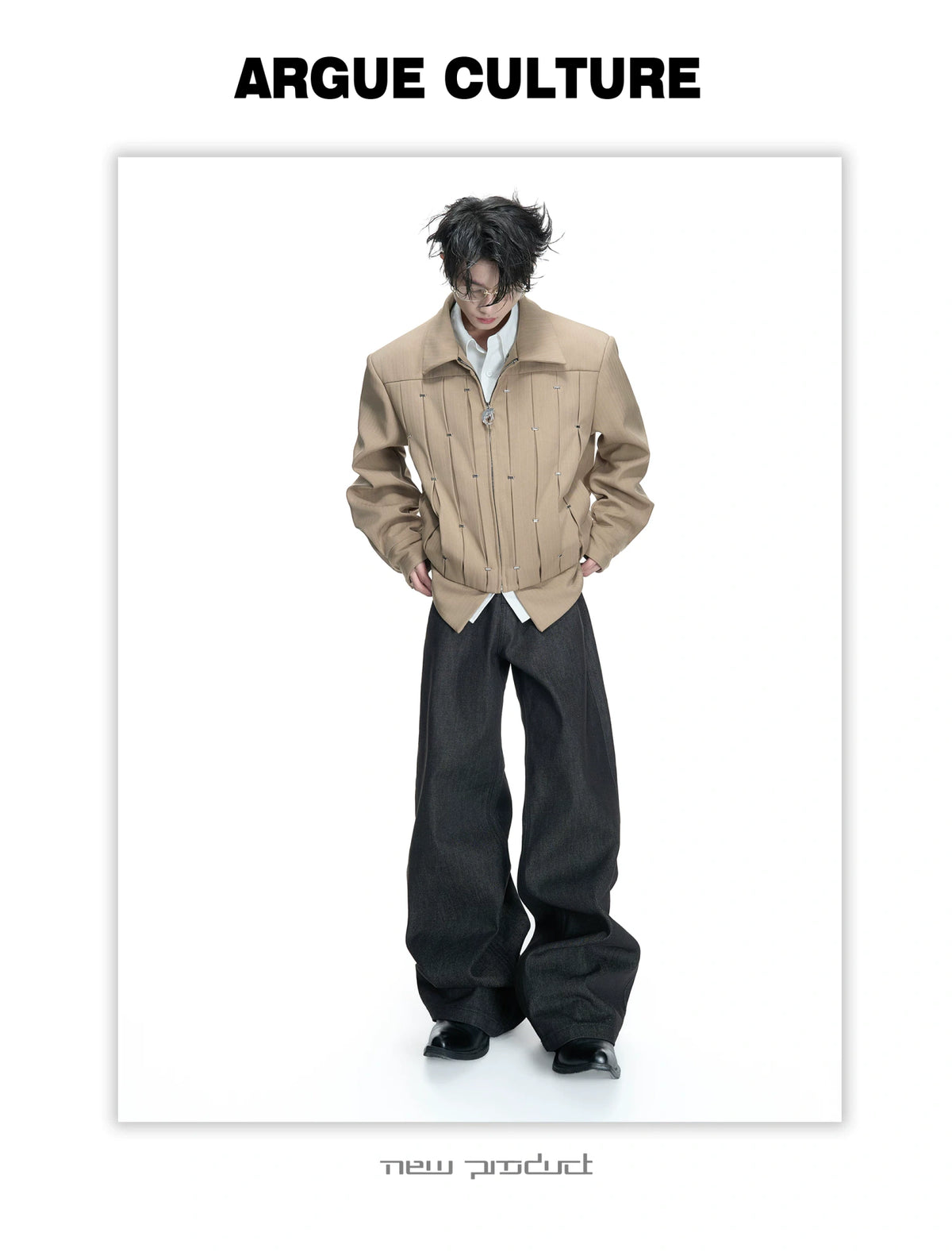 Pleated Faux Two-Piece Striped Jacket | Unisex Denim - description image 11