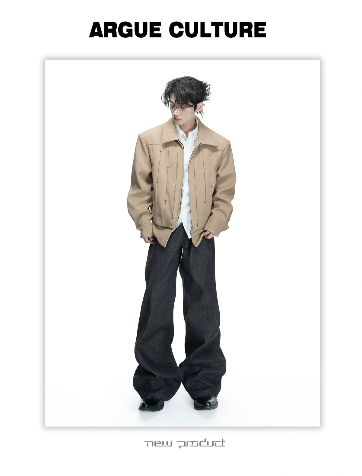 Pleated Faux Two-Piece Striped Jacket | Unisex Denim - description image 12
