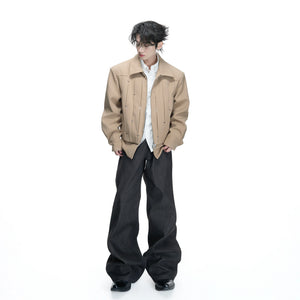 Pleated Faux Two-Piece Striped Jacket | Unisex Denim - main image 5