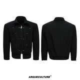 Pleated Faux Two-Piece Striped Jacket | Unisex Denim - Deep Black Top