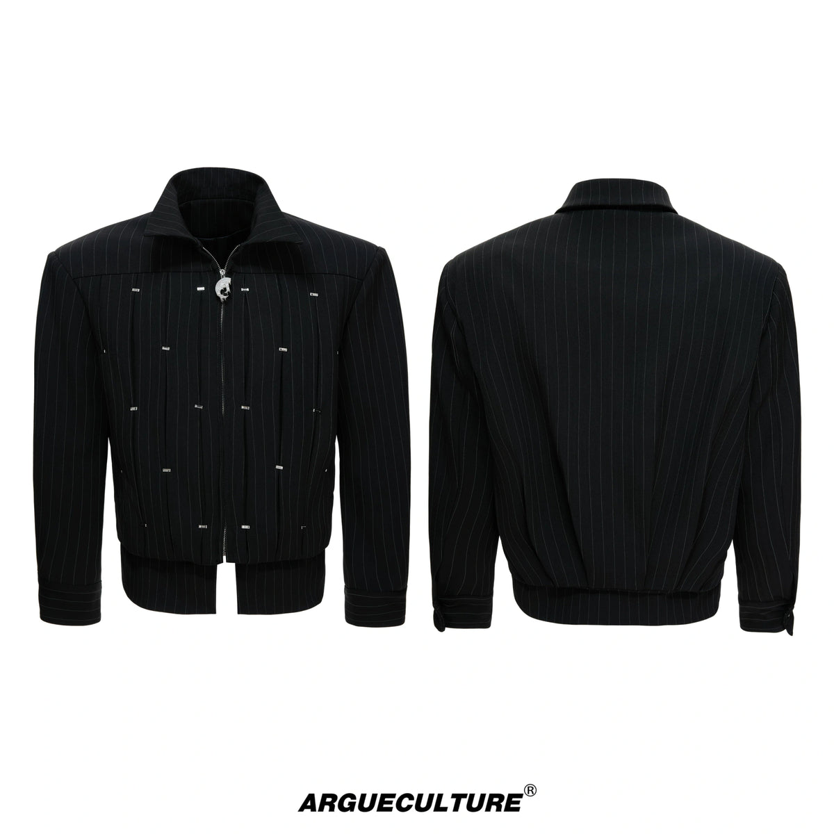 Pleated Faux Two-Piece Striped Jacket | Unisex Denim - Deep Black Top