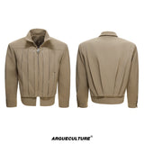 Pleated Faux Two-Piece Striped Jacket | Unisex Denim - Deep Khaki Top