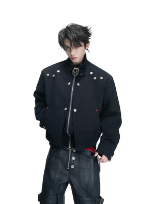 Washed Cropped Stand-Collar Court-Button Jacket - main image 2
