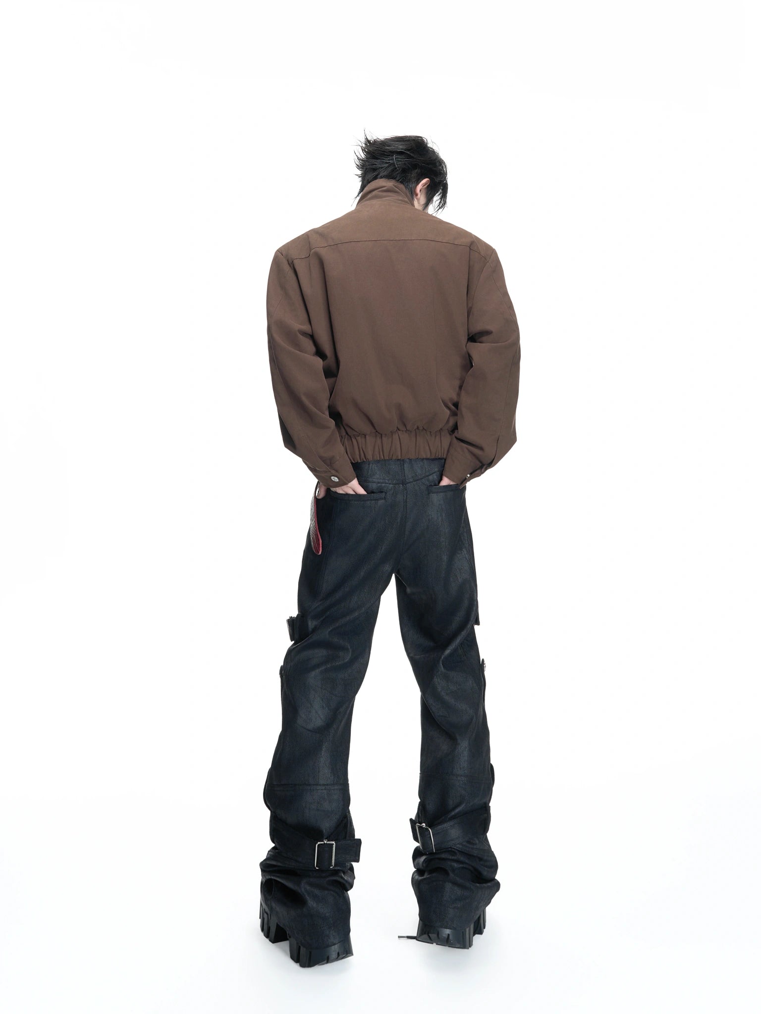 Washed Cropped Stand-Collar Court-Button Jacket - main image 5