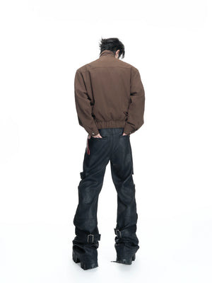 Washed Cropped Stand-Collar Court-Button Jacket - main image 5