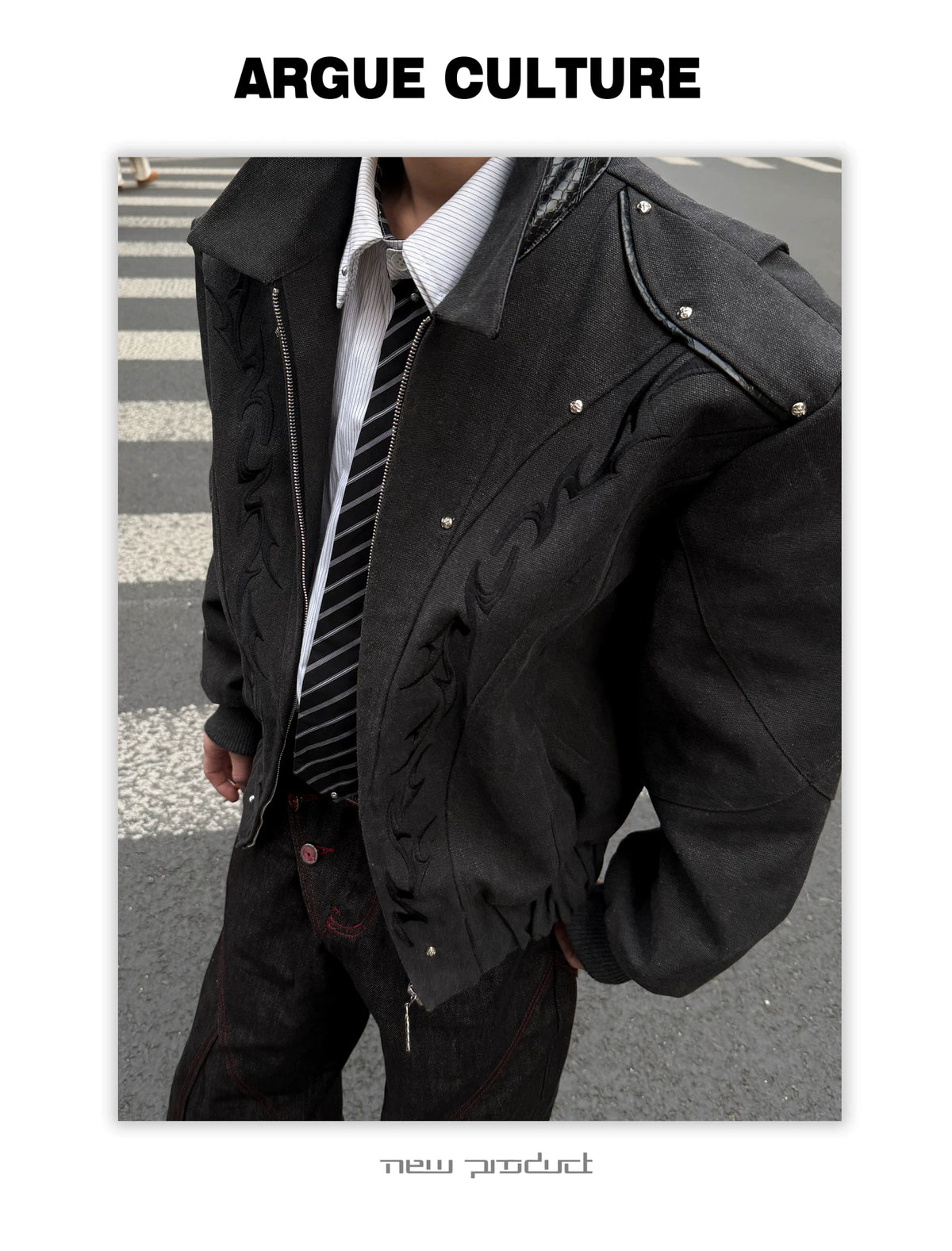 Washed Canvas Flame Rivet Jacket | Short Streetwear - description image 5