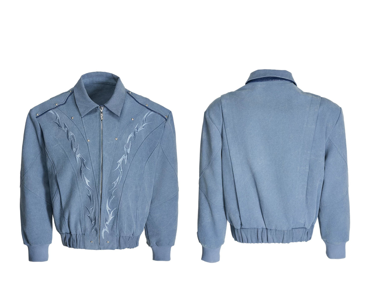 Washed Canvas Flame Rivet Jacket | Short Streetwear - description image 7