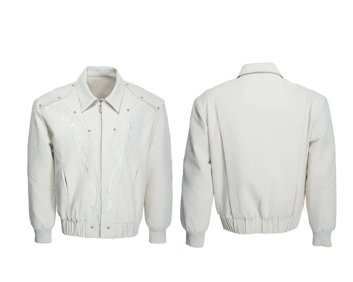 Washed Canvas Flame Rivet Jacket | Short Streetwear - description image 8