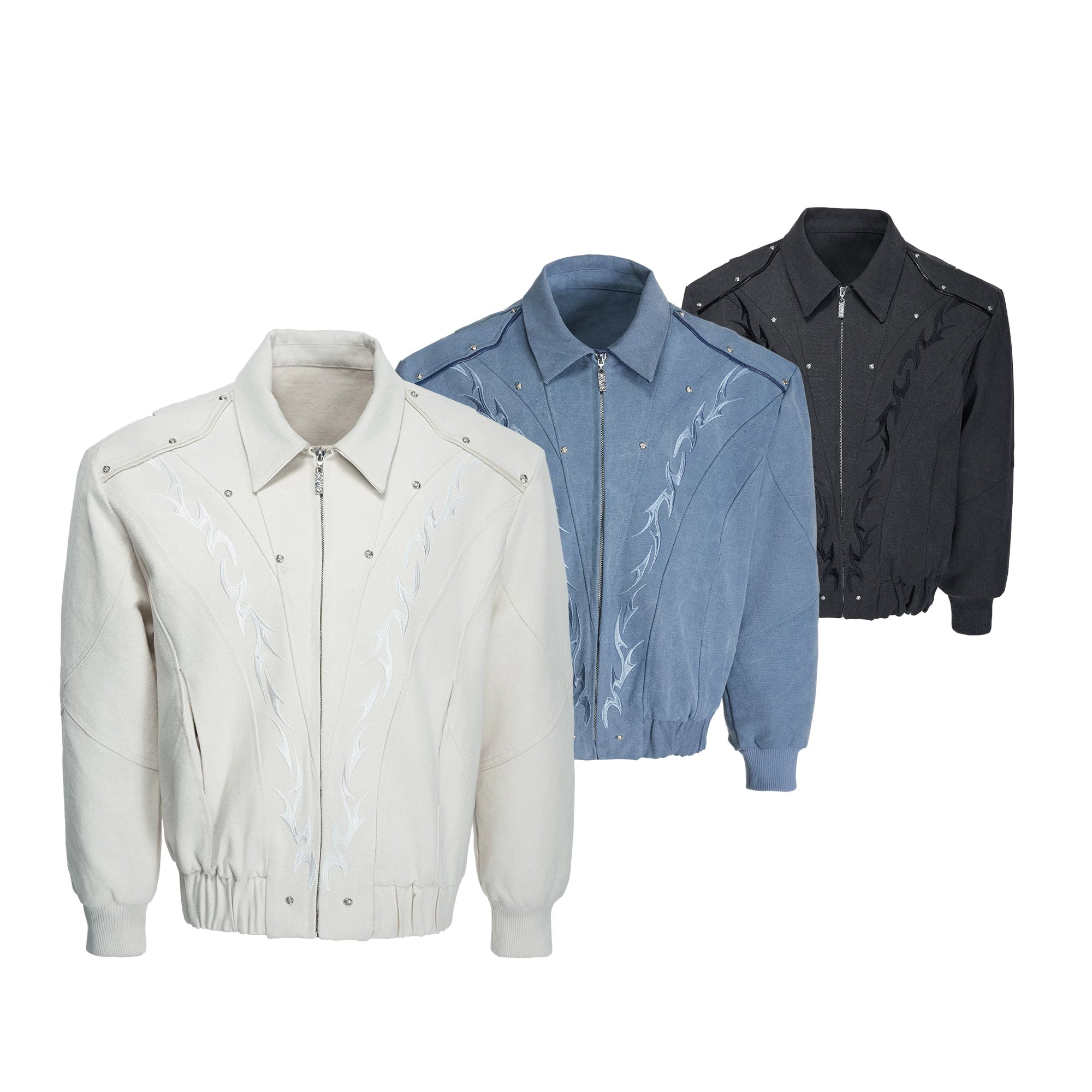 Washed Canvas Flame Rivet Jacket | Short Streetwear - main image 1