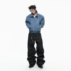 Washed Canvas Flame Rivet Jacket | Short Streetwear - main image 2