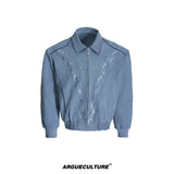 Washed Canvas Flame Rivet Jacket | Short Streetwear - Blue Top