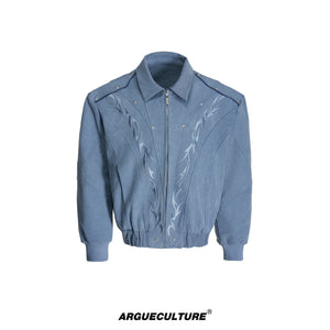 Washed Canvas Flame Rivet Jacket | Short Streetwear - Blue Top