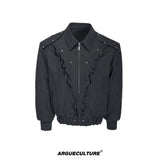 Washed Canvas Flame Rivet Jacket | Short Streetwear - Gray Top