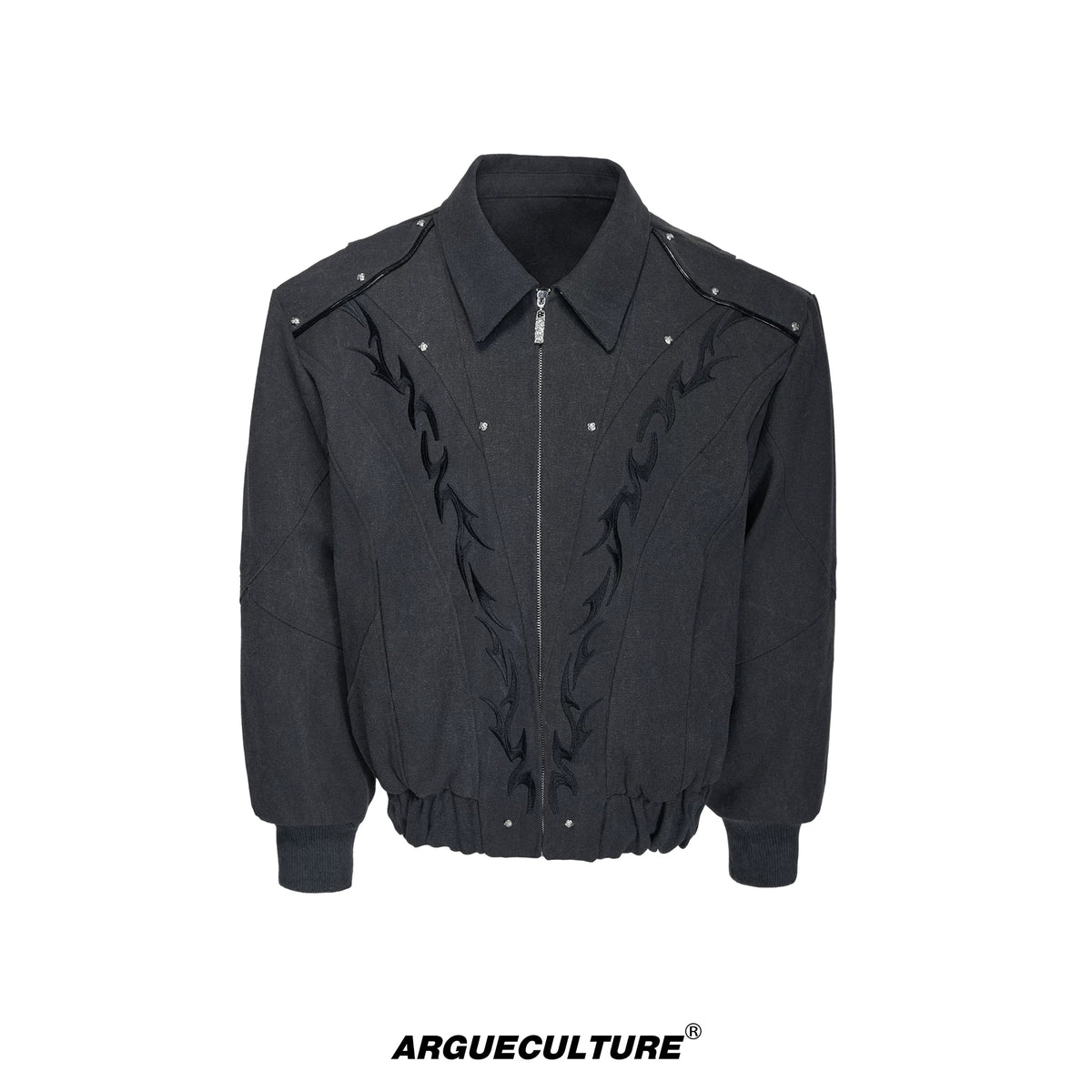 Washed Canvas Flame Rivet Jacket | Short Streetwear - Gray Top