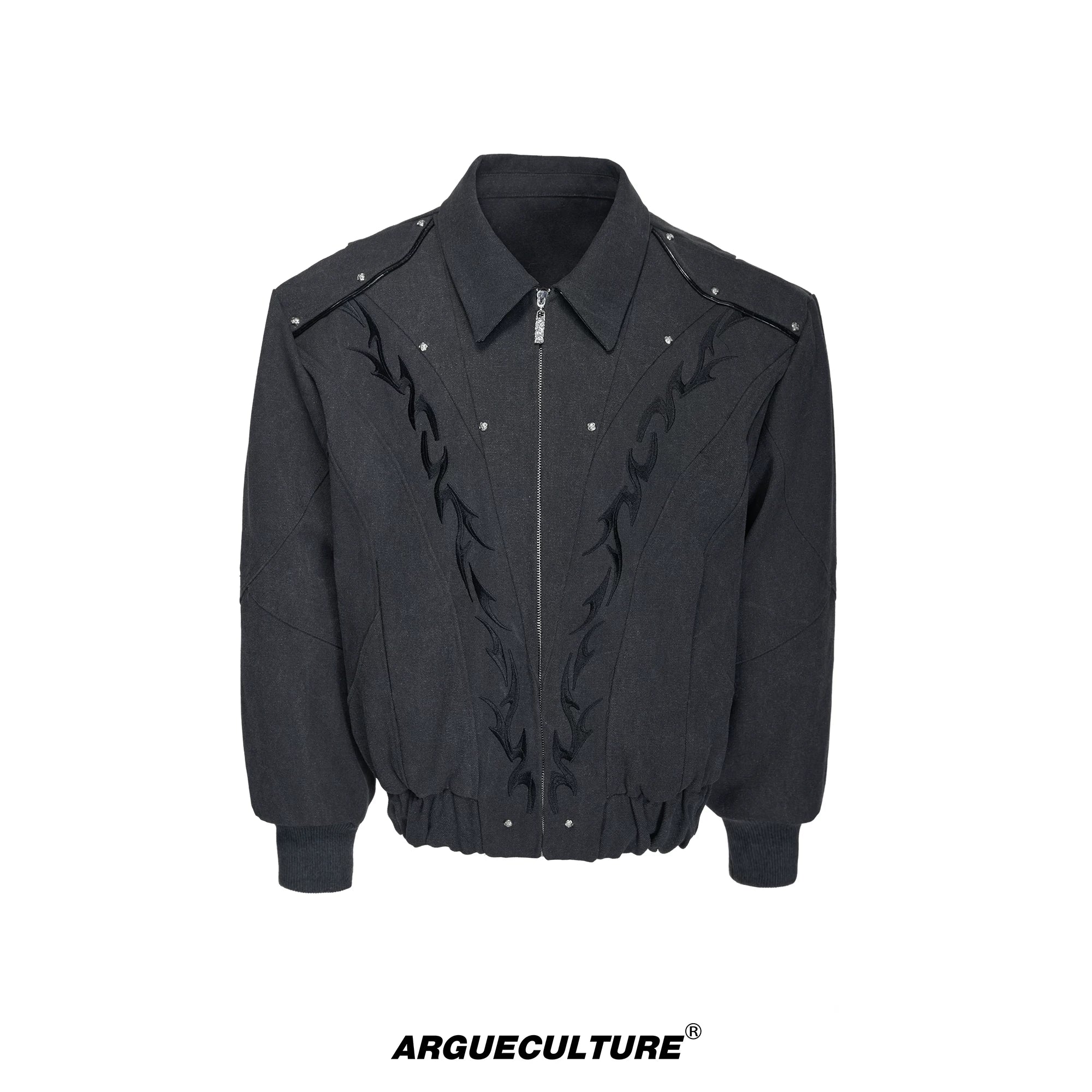 Washed Canvas Flame Rivet Jacket | Short Streetwear - Gray Top
