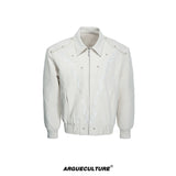Washed Canvas Flame Rivet Jacket | Short Streetwear - White Top