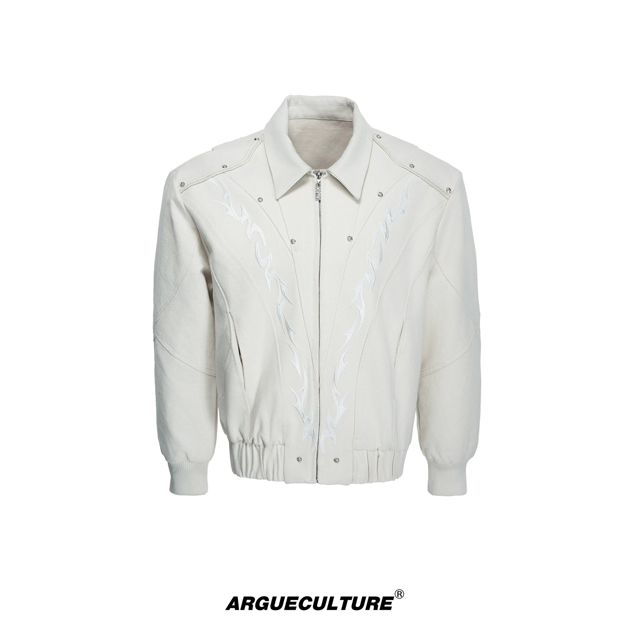 Washed Canvas Flame Rivet Jacket | Short Streetwear - White Top