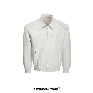 Washed Canvas Flame Rivet Jacket | Short Streetwear - White Top
