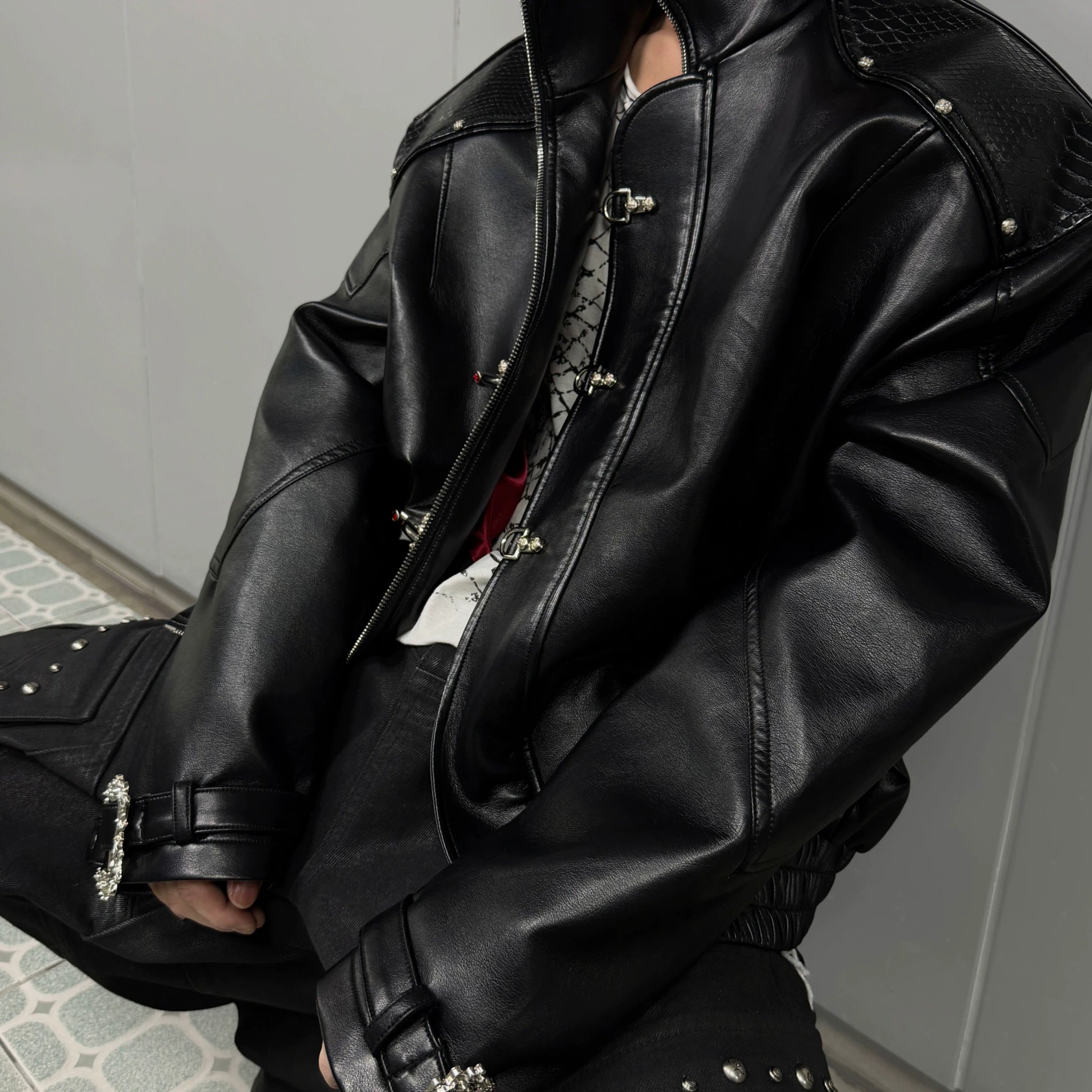 Reversible Faux Leather Python-Pattern Street Jacket - main image 3