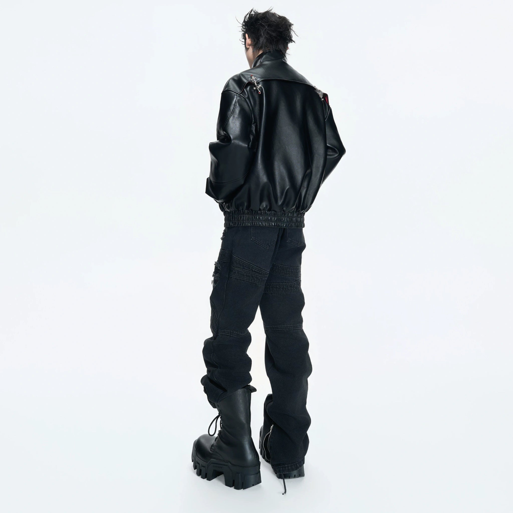 Reversible Faux Leather Python-Pattern Street Jacket - main image 4
