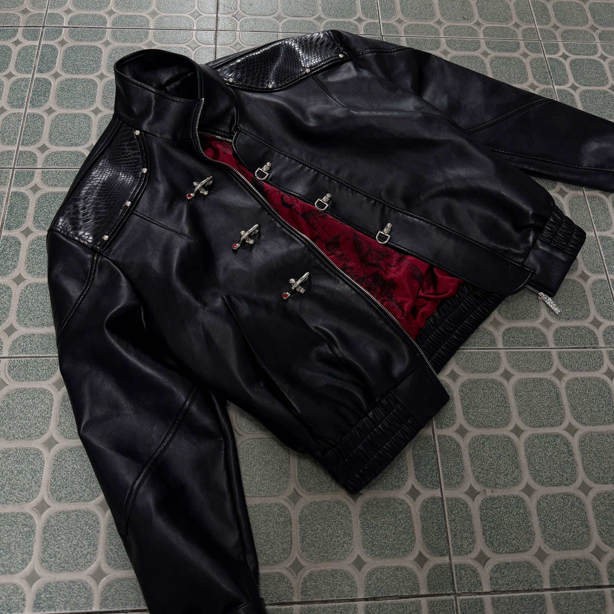Reversible Faux Leather Python-Pattern Street Jacket - main image 5