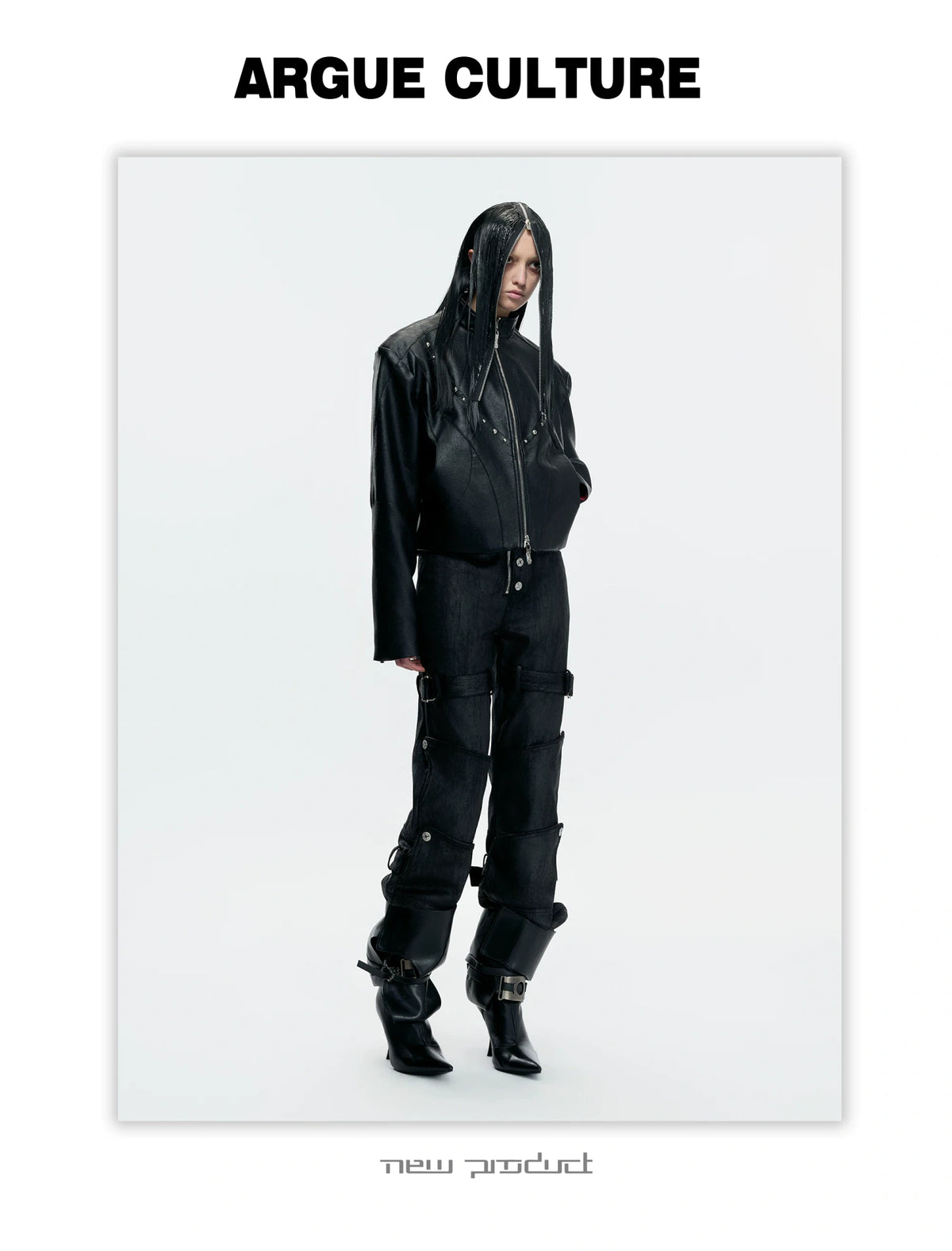Cropped Faux Leather Rivet Jacket | Matte Streetwear - description image 2