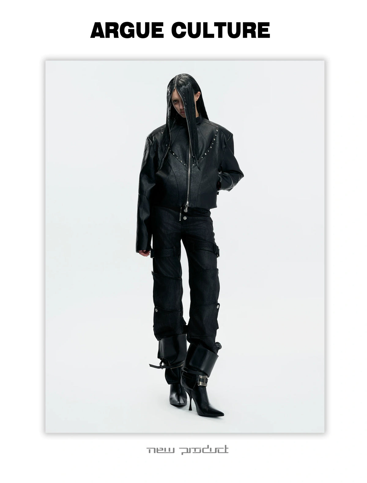 Cropped Faux Leather Rivet Jacket | Matte Streetwear - description image 3