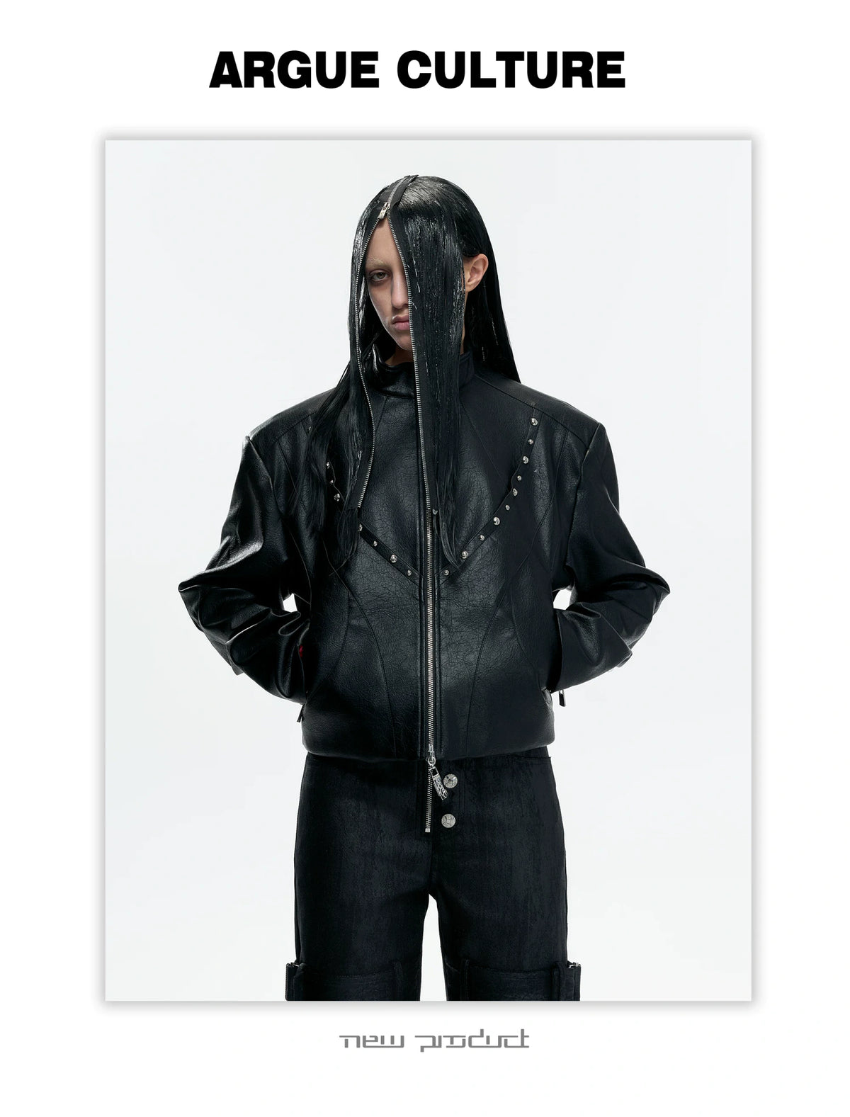 Cropped Faux Leather Rivet Jacket | Matte Streetwear - description image 4