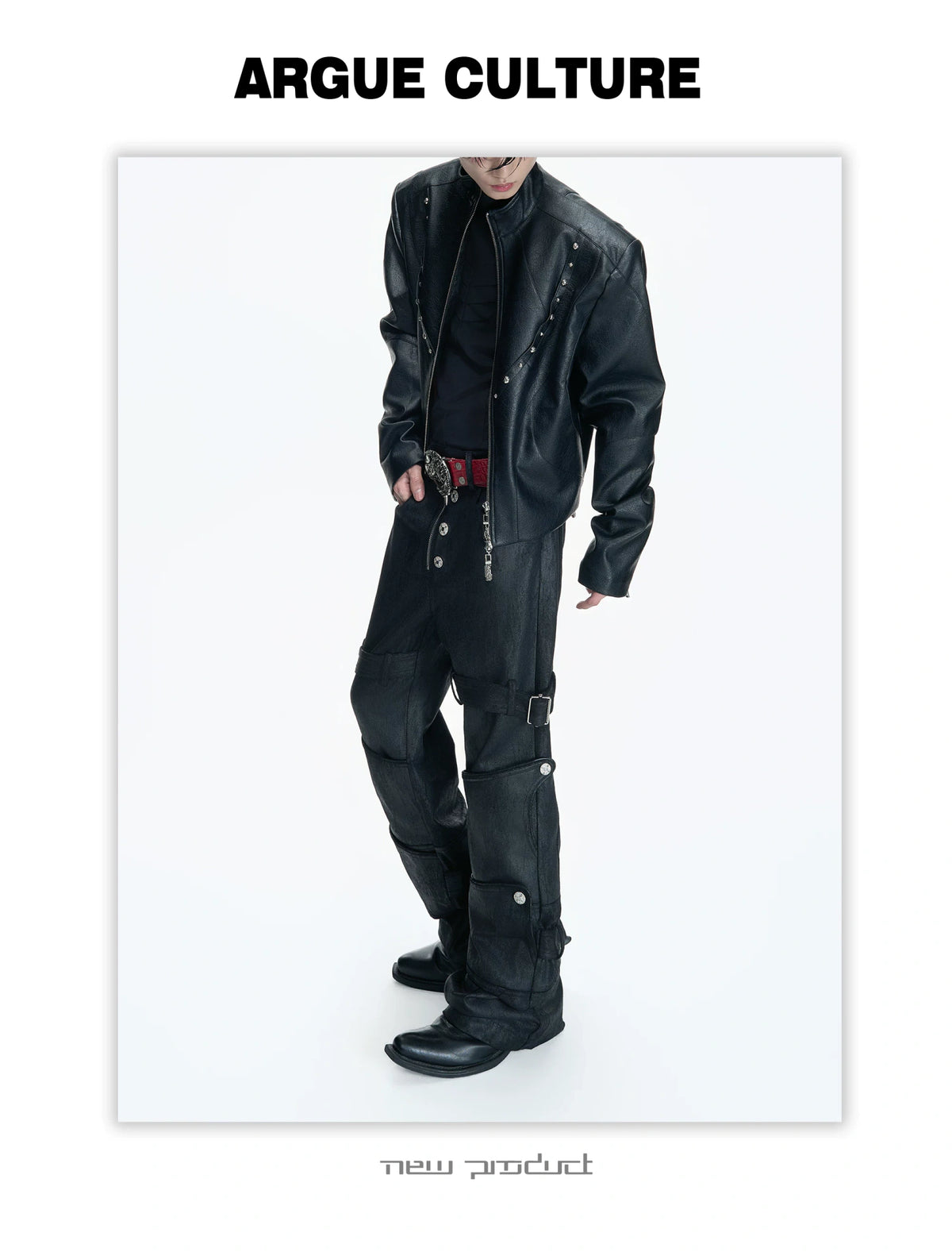 Cropped Faux Leather Rivet Jacket | Matte Streetwear - description image 6