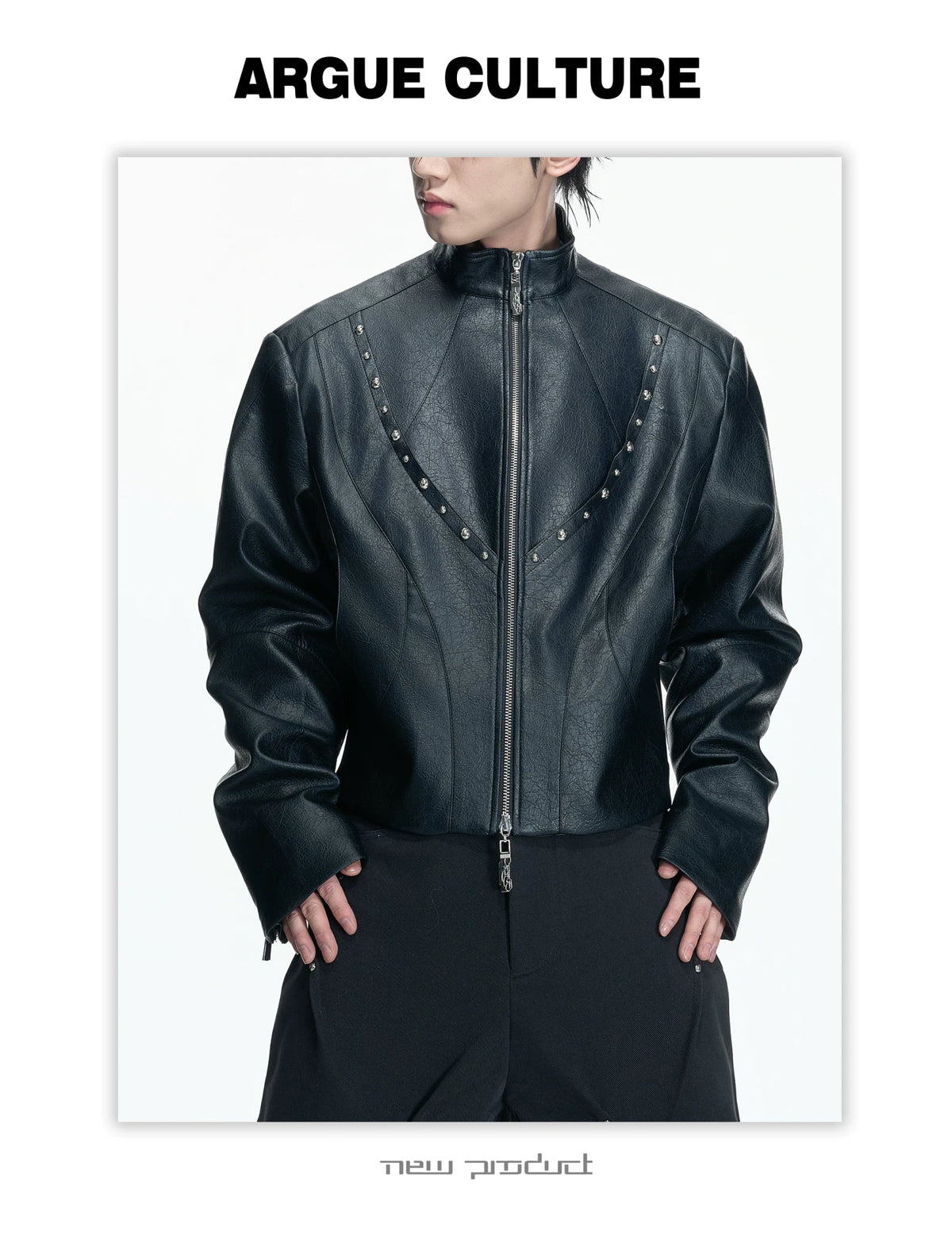 Cropped Faux Leather Rivet Jacket | Matte Streetwear - description image 8