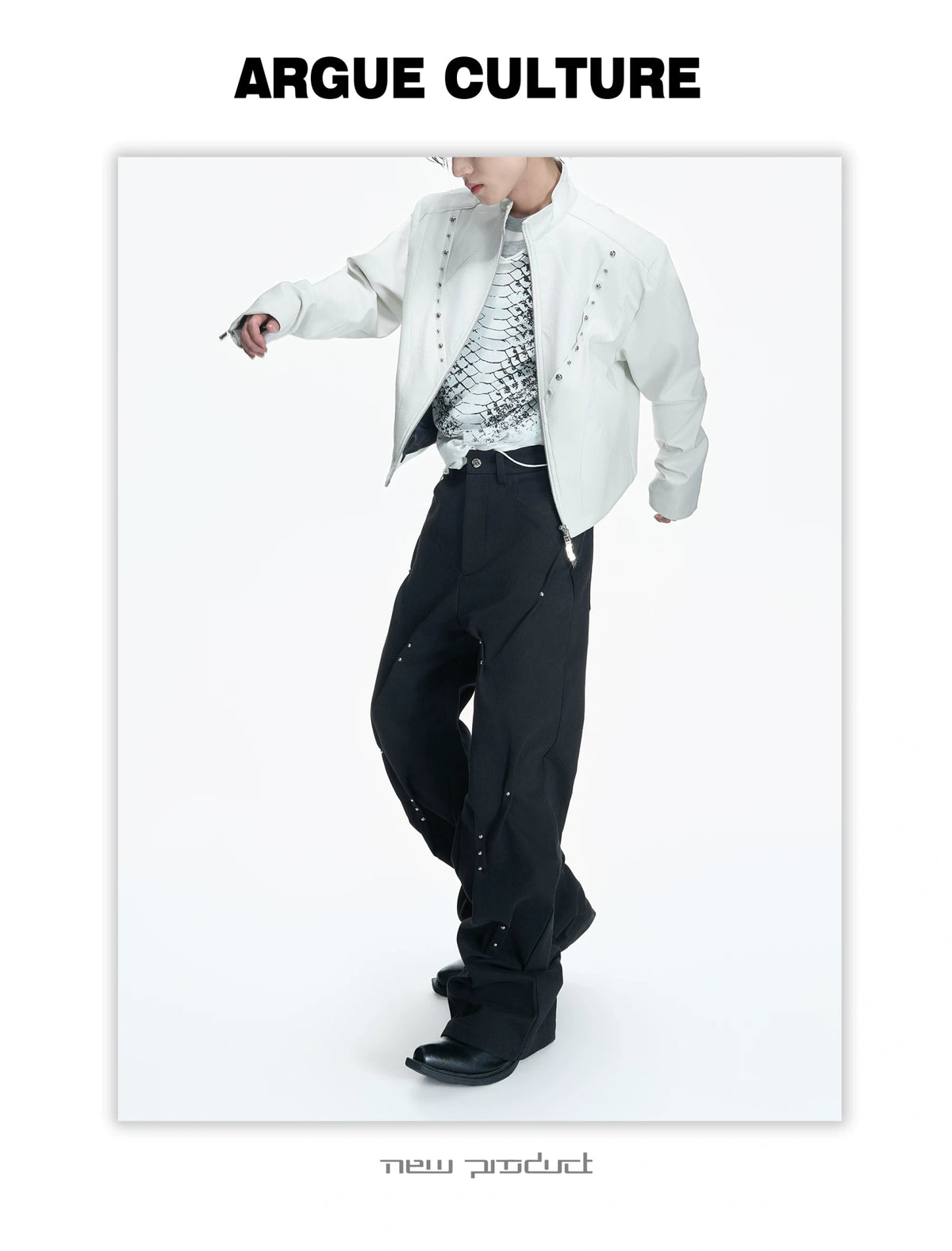 Cropped Faux Leather Rivet Jacket | Matte Streetwear - description image 9