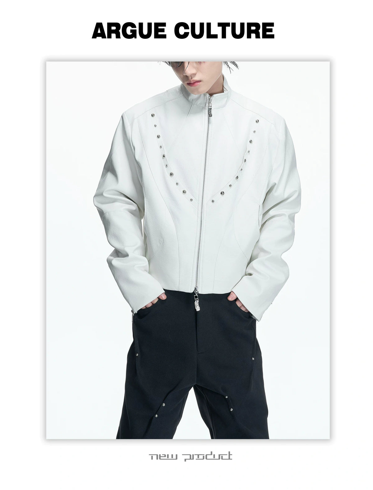 Cropped Faux Leather Rivet Jacket | Matte Streetwear - description image 11