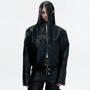 Cropped Faux Leather Rivet Jacket | Matte Streetwear - main image 1