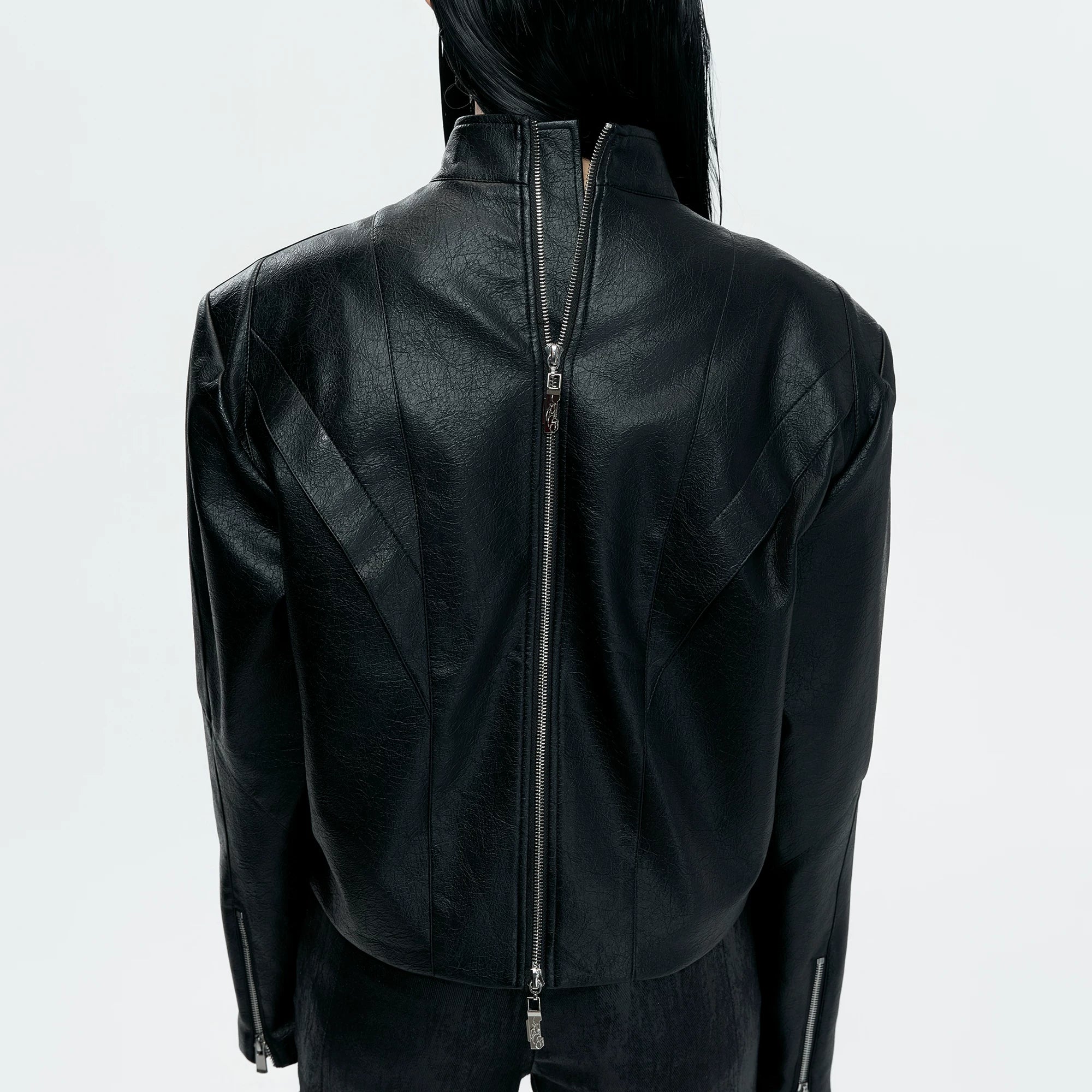 Cropped Faux Leather Rivet Jacket | Matte Streetwear - main image 4